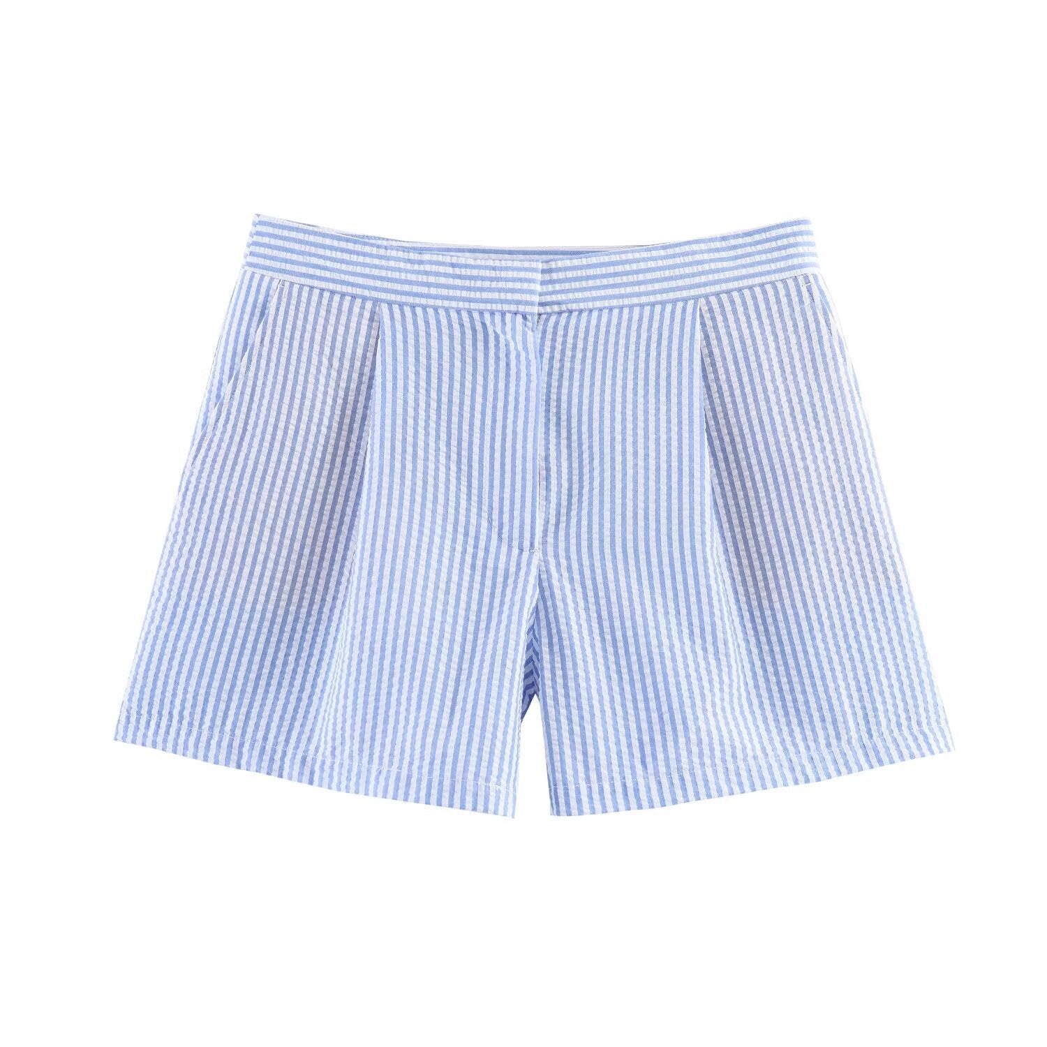 Short ample décontracté rayé à taille haute