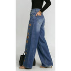 Eyelet High-Waist Wide-Leg Jeans