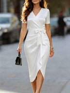 Bow-Detail V-Neck Midi Dress — product image 2