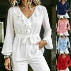 Ruffle Tie-Waist V-Neck Blouse