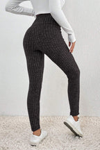 Legging en maille texturée côtelée à large ceinture gris foncé