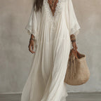 Robe longue de plage en patchwork de dentelle, col en V, pour les vacances