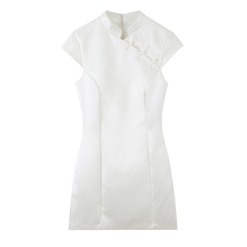 Silk Rope-Knot Dress in White