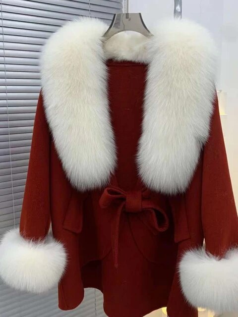Fox-Fur Trim Wool-Blend Cape