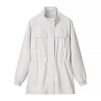 Stand-Collar Belted Faux-Leather Jacket