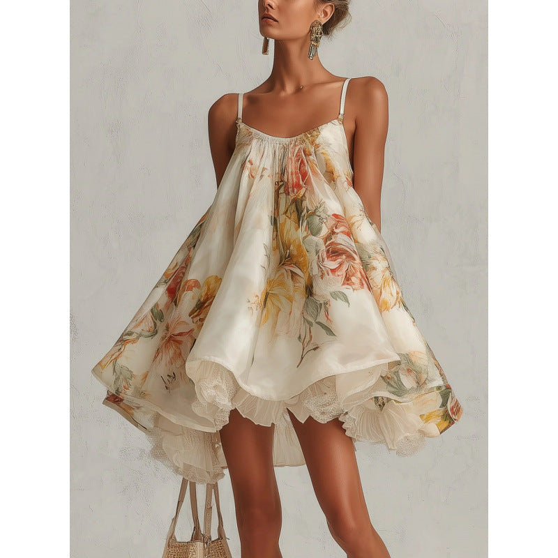 Lace Asymmetric-Strap Mini Dress in White - view 3