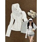 Lightweight Hooded Zip Cardigan in White