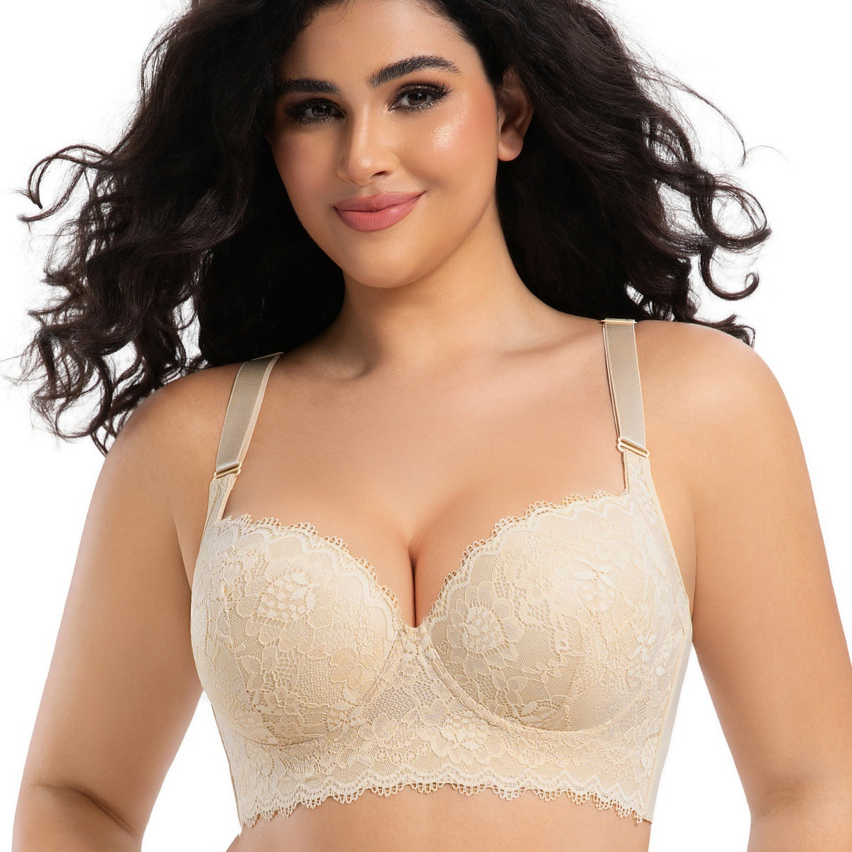 Soutien-gorge sans coutures en dentelle pour femme avec armatures, push-up, maintien latéral, anti-affaissement, décolleté plongeant, grande taille