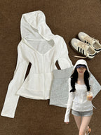 Lightweight Hooded Zip Cardigan in White - view 5