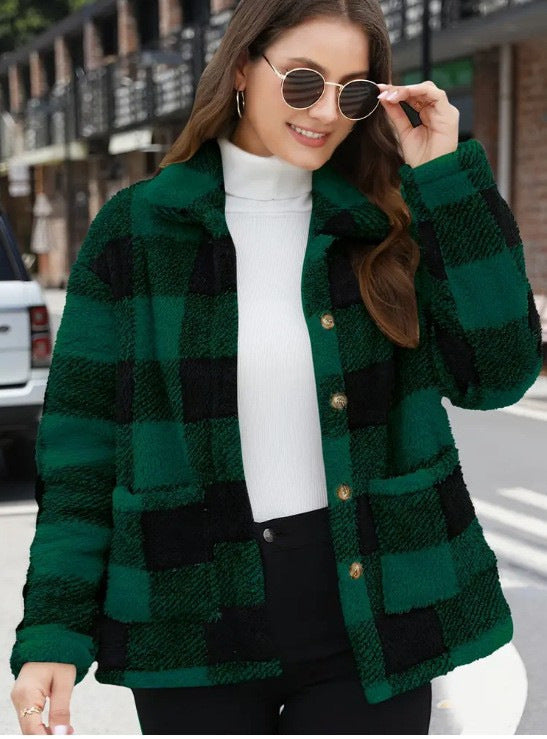 Plaid Fleece Coat with Patch Pockets - view 8