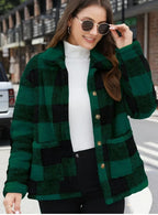 Plaid Fleece Coat with Patch Pockets - view 8