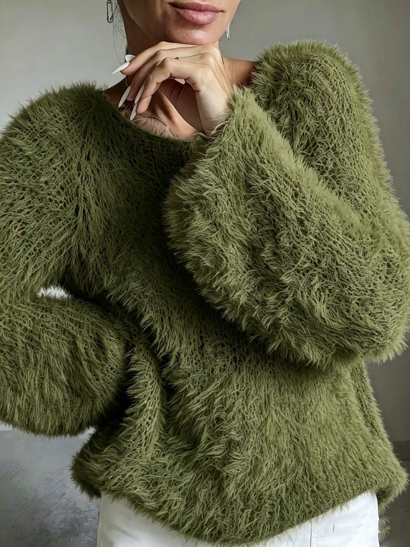 Fluffy Crew-Neck Sweater