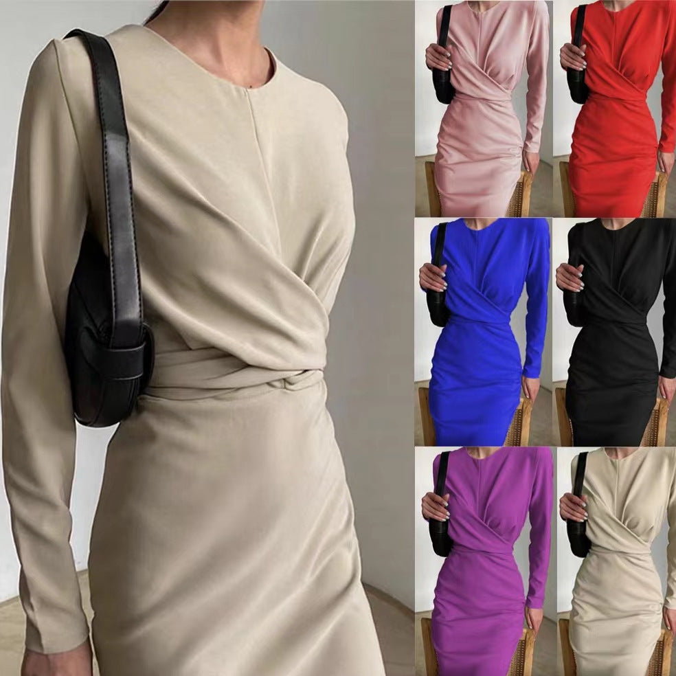French-Inspired Long-Sleeve Midi Dress