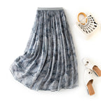 High-Waist Silk A-Line Midi Skirt