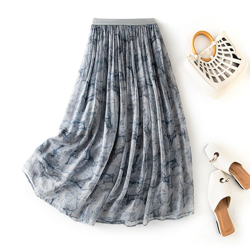 High-Waist Silk A-Line Midi Skirt