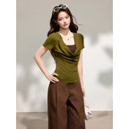 Layered Drape-Neck T-Shirt