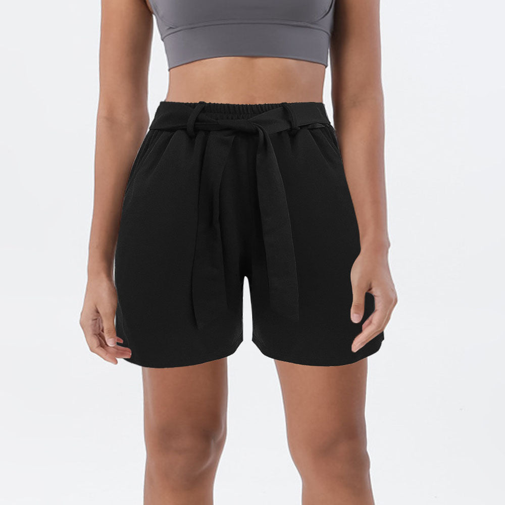Pantalones cortos casuales anudados de color liso para deportes al aire libre