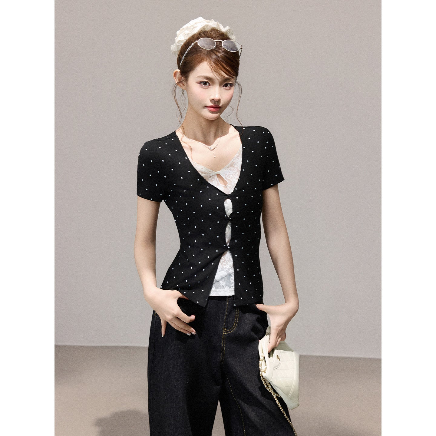 Polka-Dot Lace-Layer T-Shirt