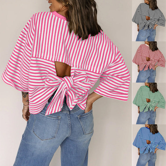 Striped Bow-Back Pullover Top