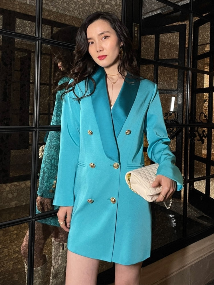 Shawl Collar Contrast Double-Breasted Blazer - view 2