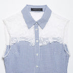 Plaid Lace-Trim Sleeveless Shirt