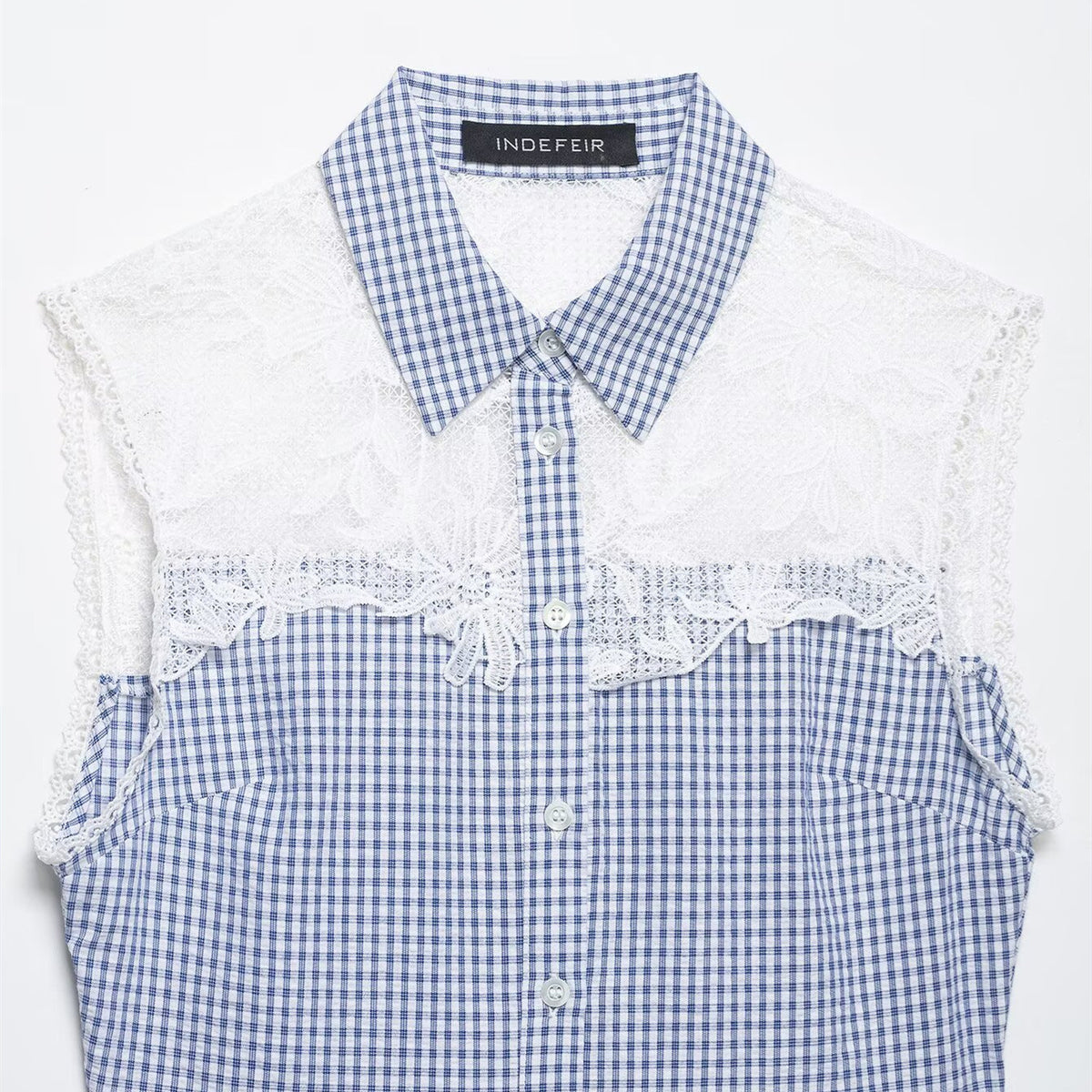 Camisa sin mangas de encaje con retales de cuadros pequeños