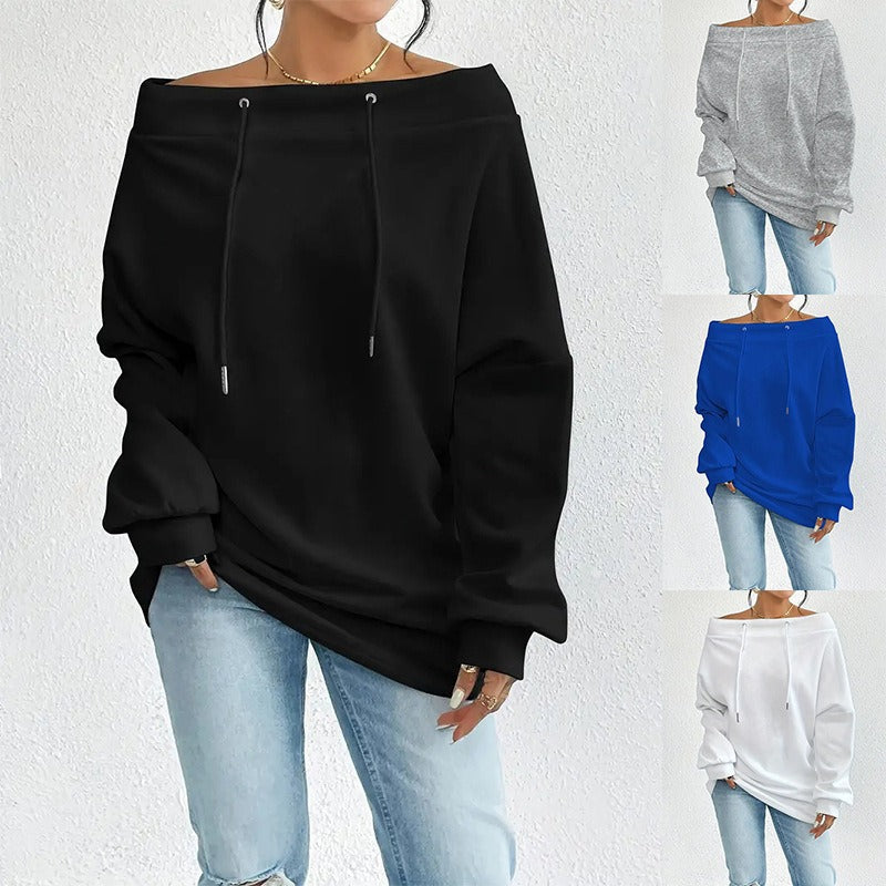 Off-Shoulder Drawstring Hoodie