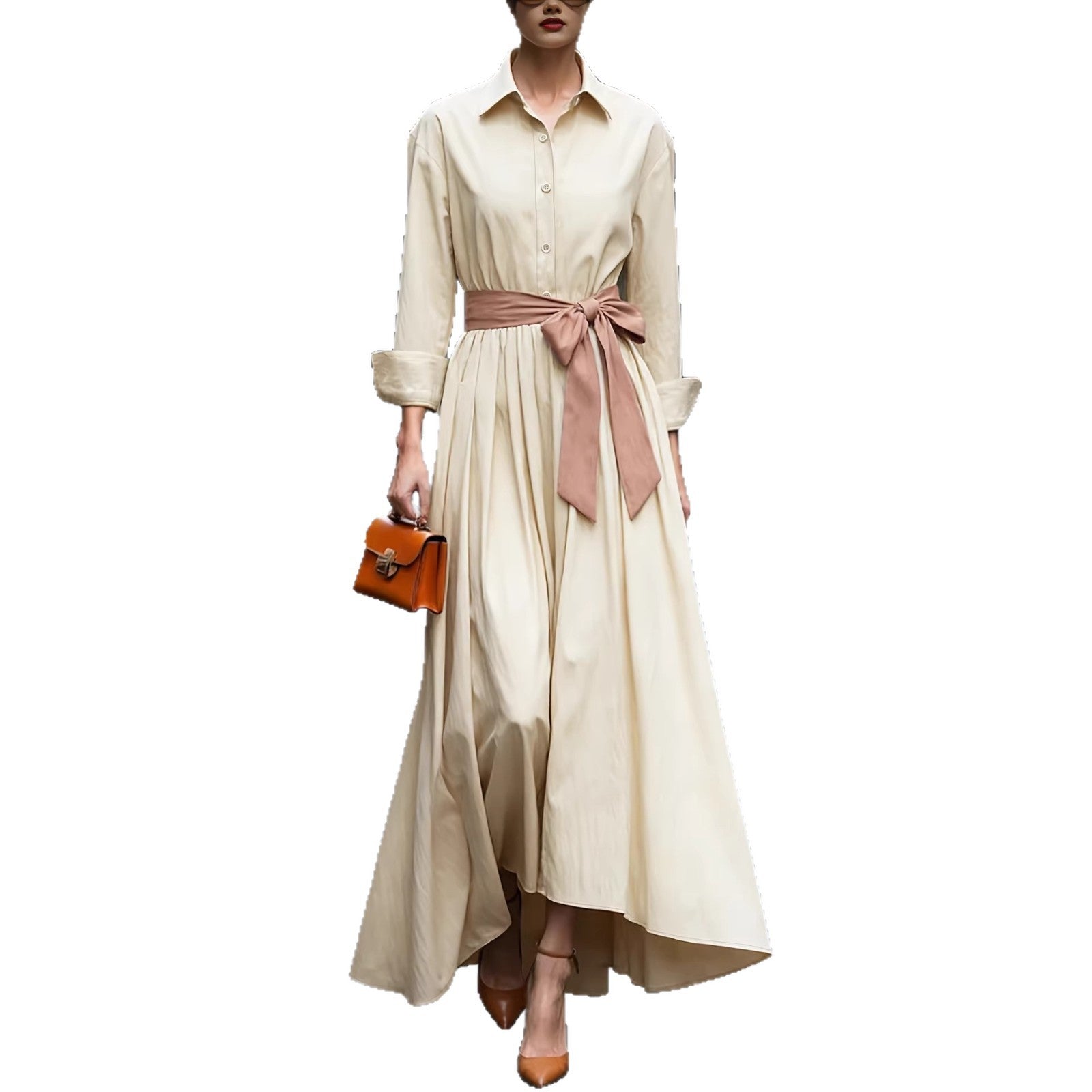 Long-Sleeve Collared Maxi Dress