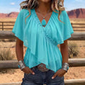 Pleated Ruffle Flare-Sleeve Blouse