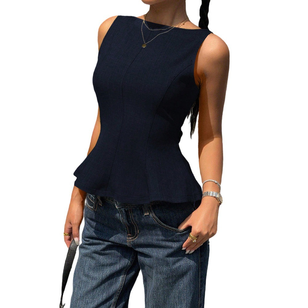 Ruffle-Hem Bow-Back Sleeveless Top