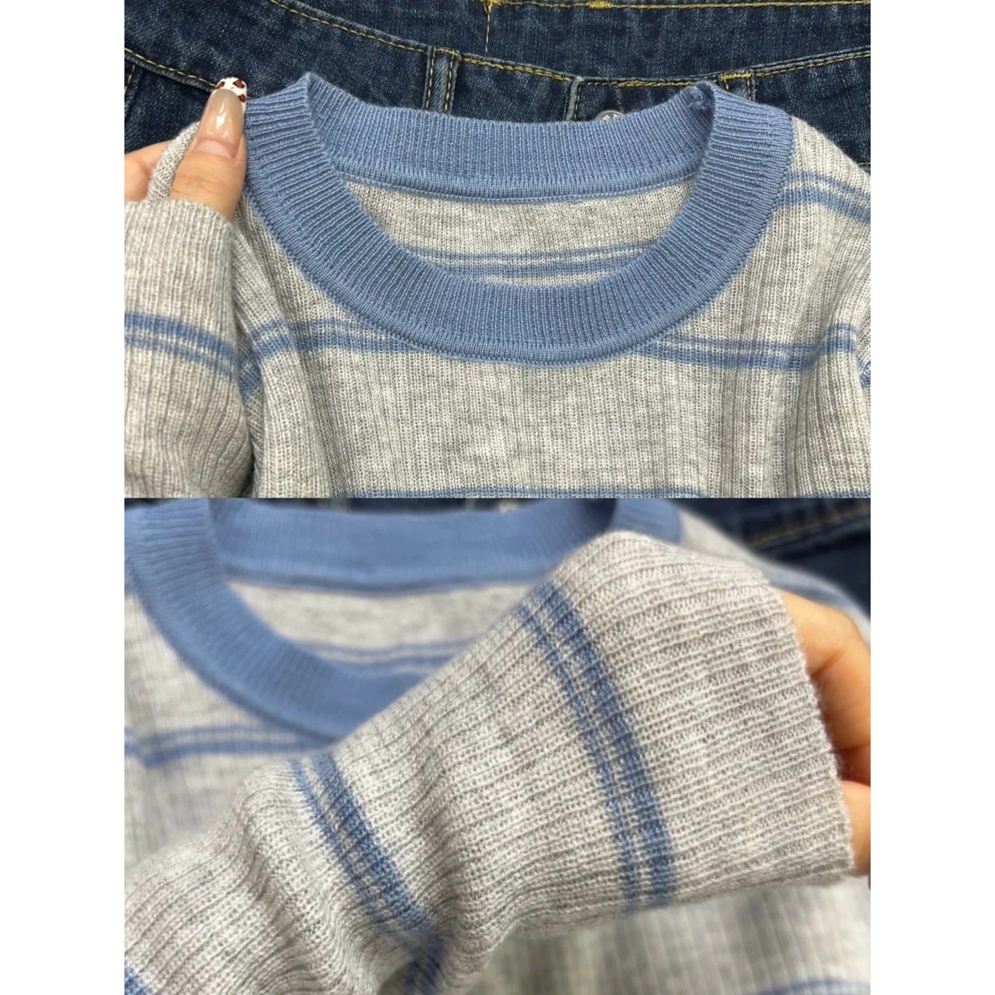 Blue-Gray Contrast Lightweight Sweater