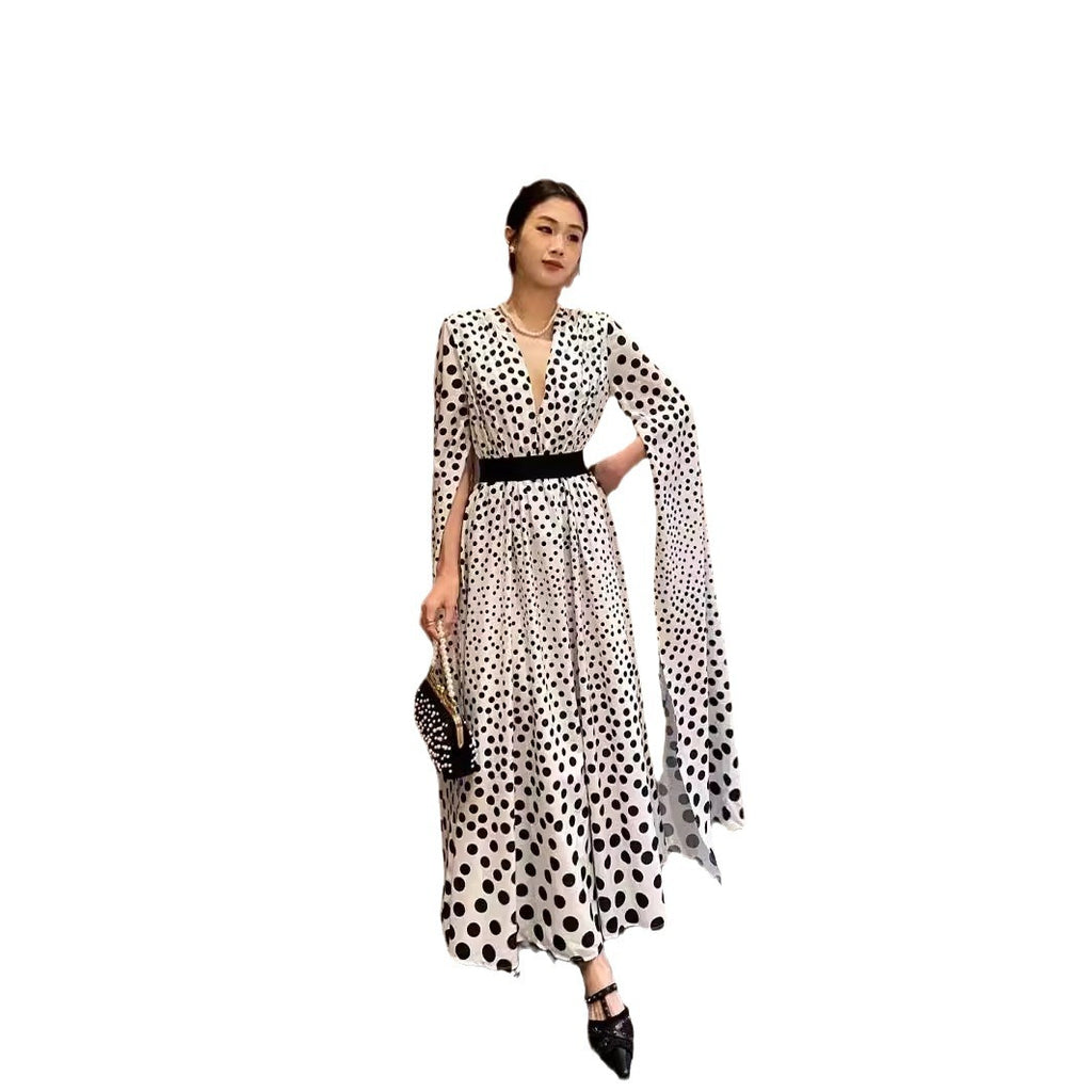 Polka-Dot Slit Maxi Dress