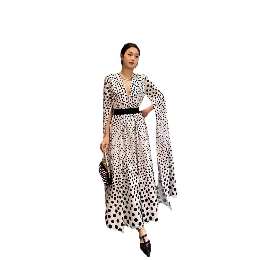 Polka-Dot Slit Maxi Dress