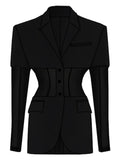 Notched Collar Mesh Panel Blazer - view 5