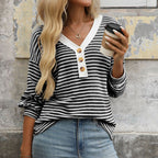 Color-Block V-Neck Button Top