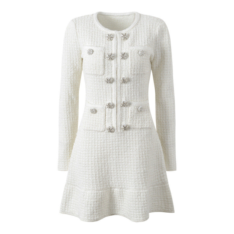 Robe croisée à col rond et manches longues