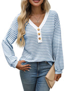 Color-Block V-Neck Button Top
