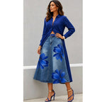 Floral Washed-Denim Midi Skirt — product image 5