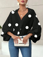 Polka-Dot Puff-Sleeve Blouse
