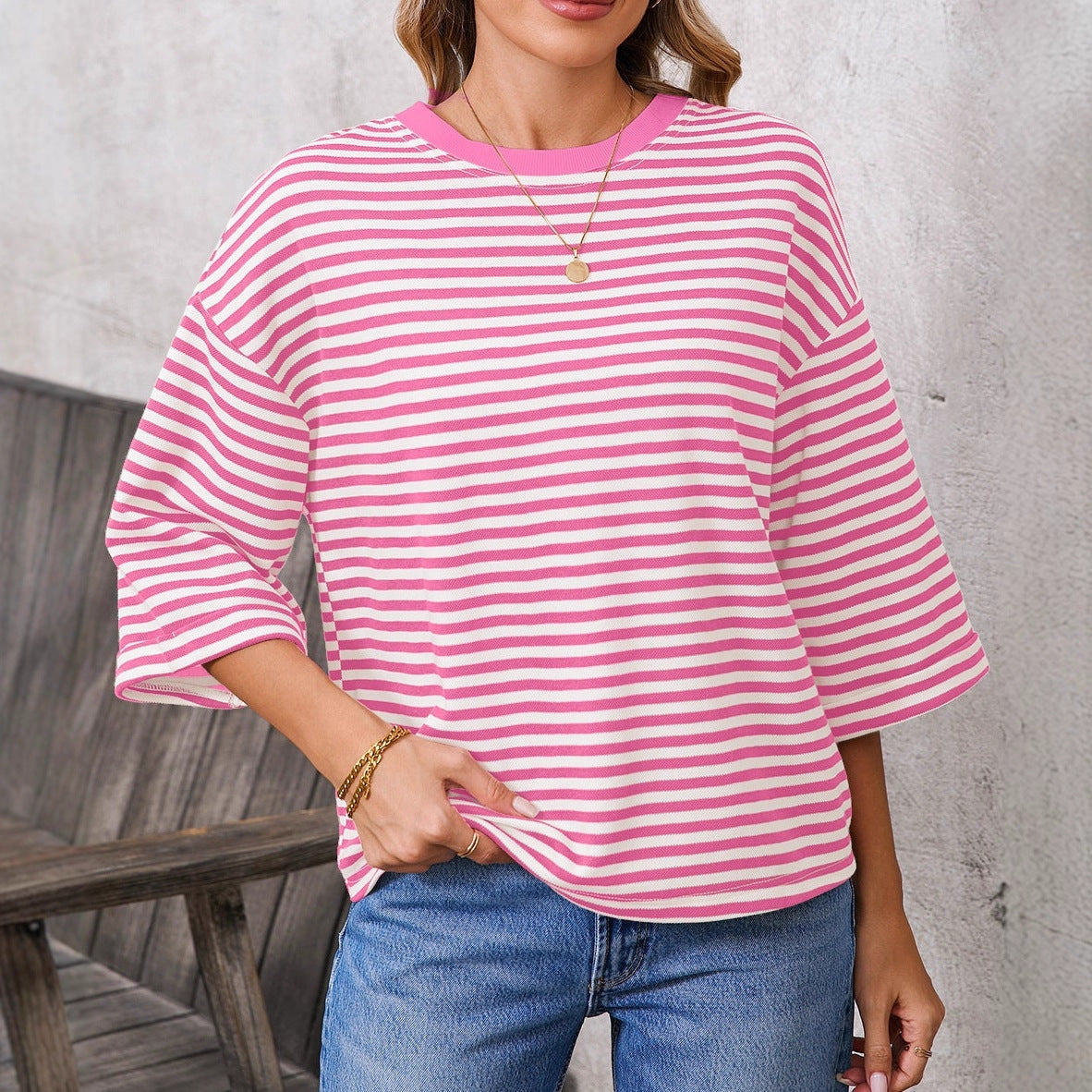 Striped Bow-Back Pullover Top