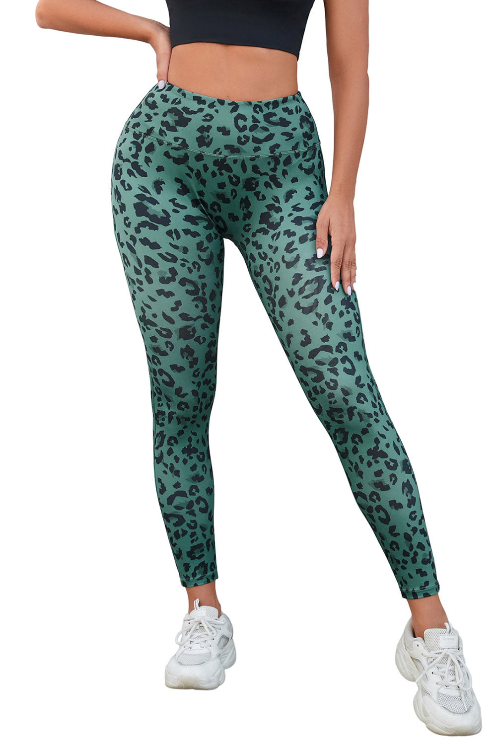 Leggings deportivos clásicos con estampado de leopardo verde