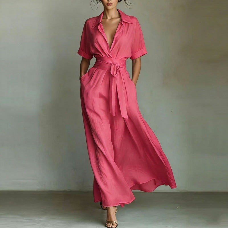 Solid Cinched-Waist Dress - view 6