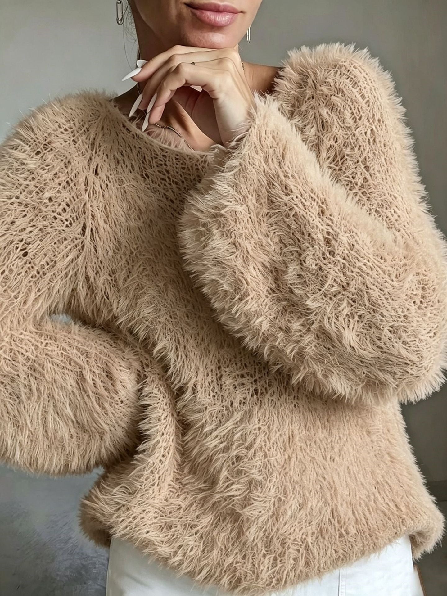 Fluffy Crew-Neck Sweater
