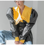 Puff-Sleeve Belted Faux Leather Jacket