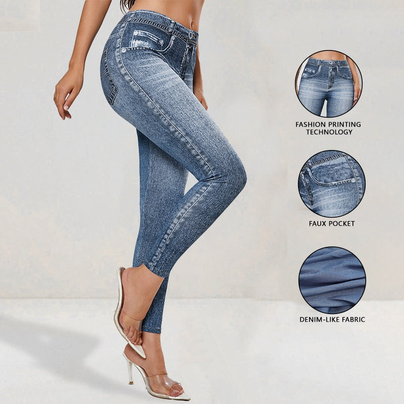 Leggings de yoga taille haute effet jean rehausse-fesses - Pantalon de yoga style jean - Vêtements de yoga et fitness