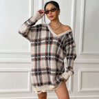 Colour-Block Plaid Knitted Midi Dress - view 5