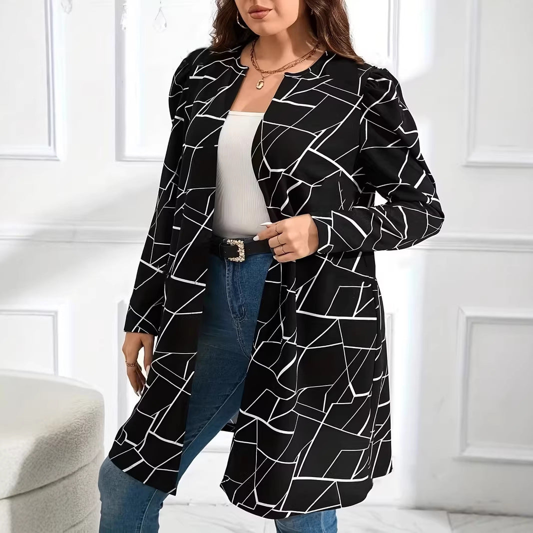 Plus-Size Printed Relaxed Cardigan