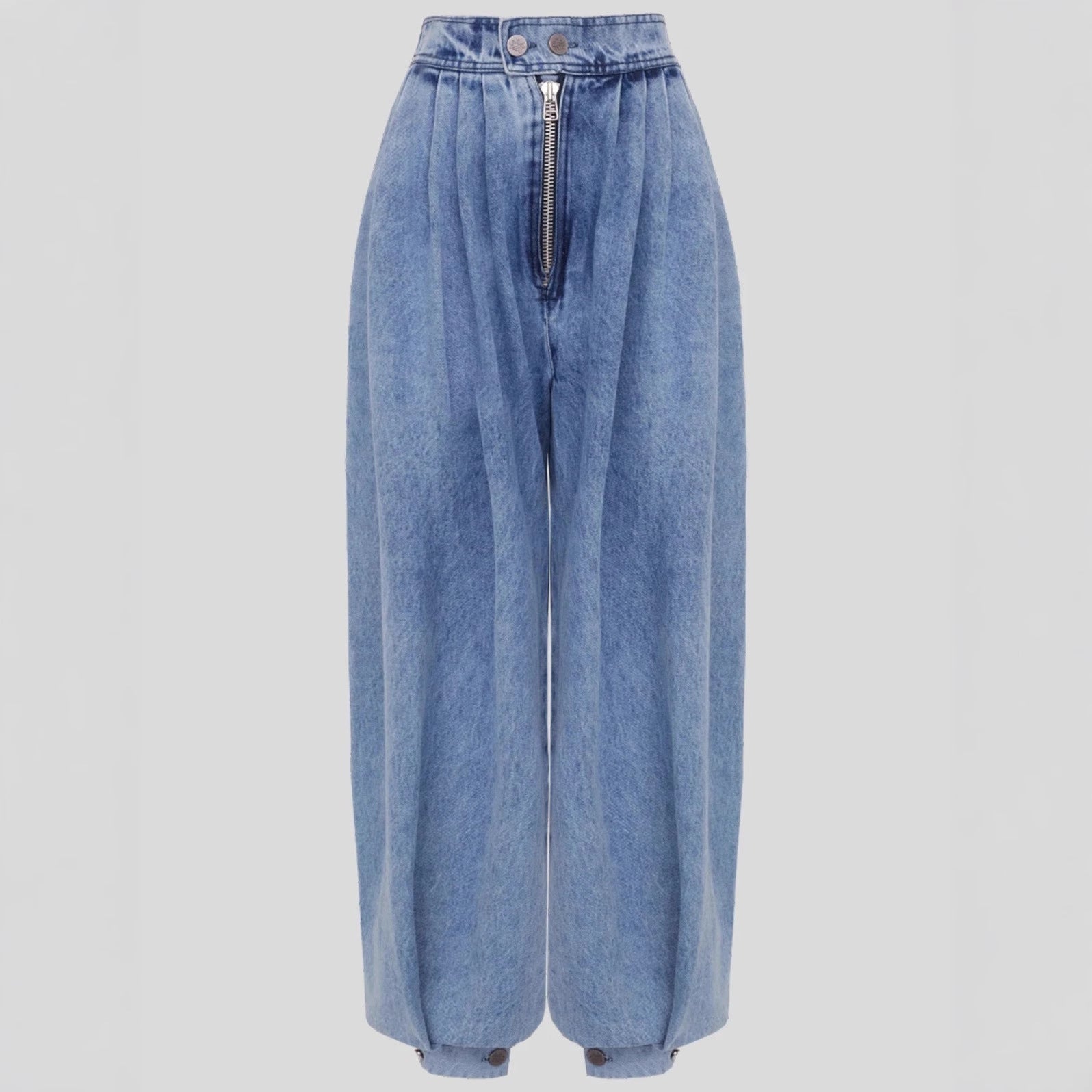 Jean taille haute à jambes zippées et nouées