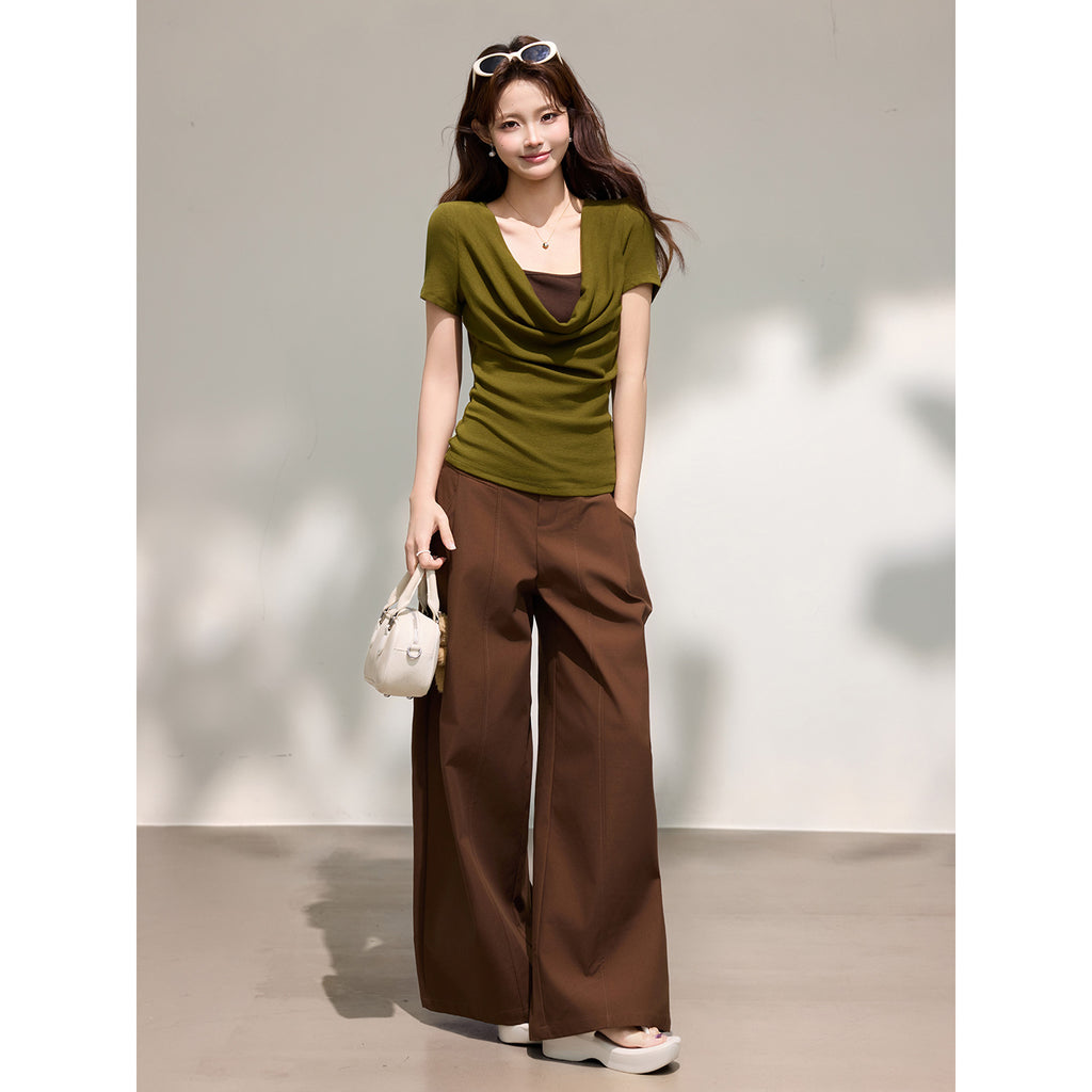 Layered Drape-Neck T-Shirt