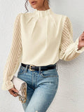 High-Neck Wave-Panel Chiffon Blouse